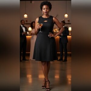 Ashley Stewart Black Textured Midi Dress